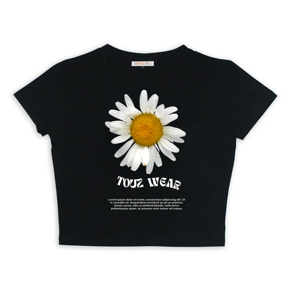Daisy Baskılı Siyah Crop