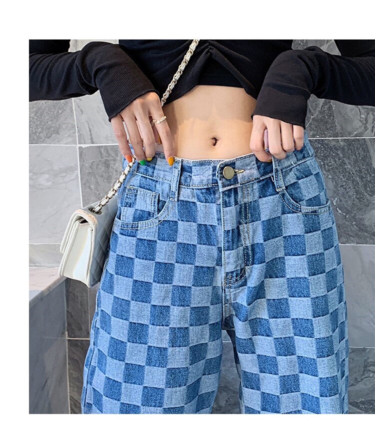 Dama Desen Unisex Açık Mavi Jean