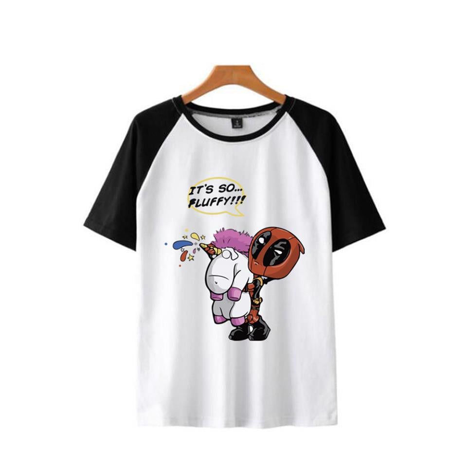 Deadpool Unicorn Baskılı Raglan Sleeve Beyaz Unisex Oversize T-shirt