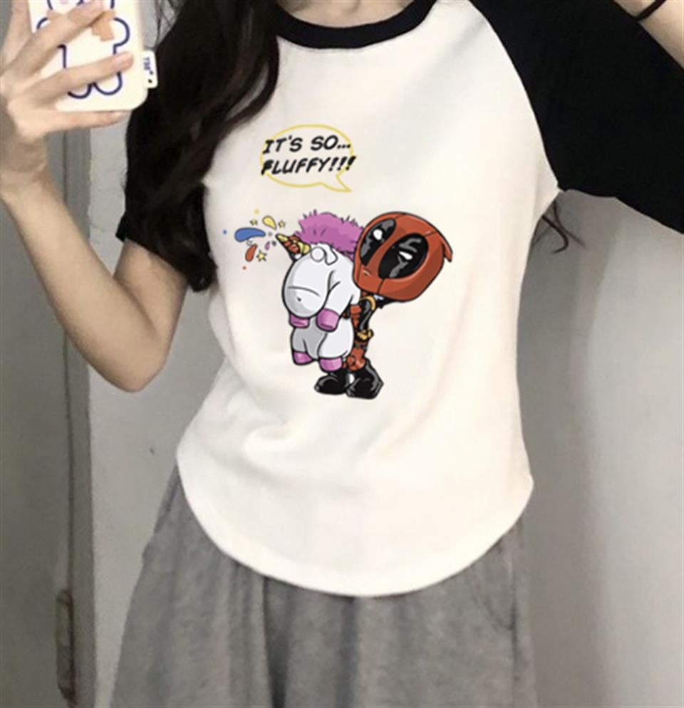 Deadpool Unicorn Baskılı Raglan Sleeve Beyaz Unisex Oversize T-shirt