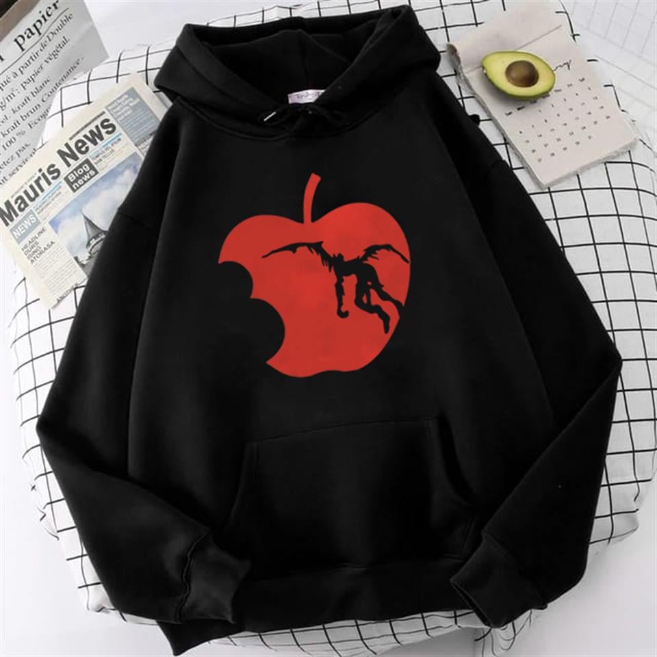 Death Note Apple Baskılı Siyah Unisex Oversize Kapüşonlu Sweatshirt