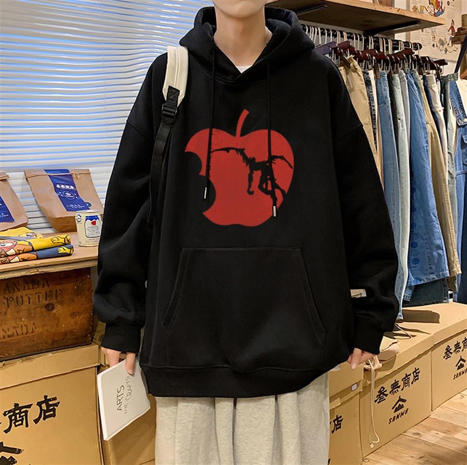 Death Note Apple Baskılı Siyah Unisex Oversize Kapüşonlu Sweatshirt