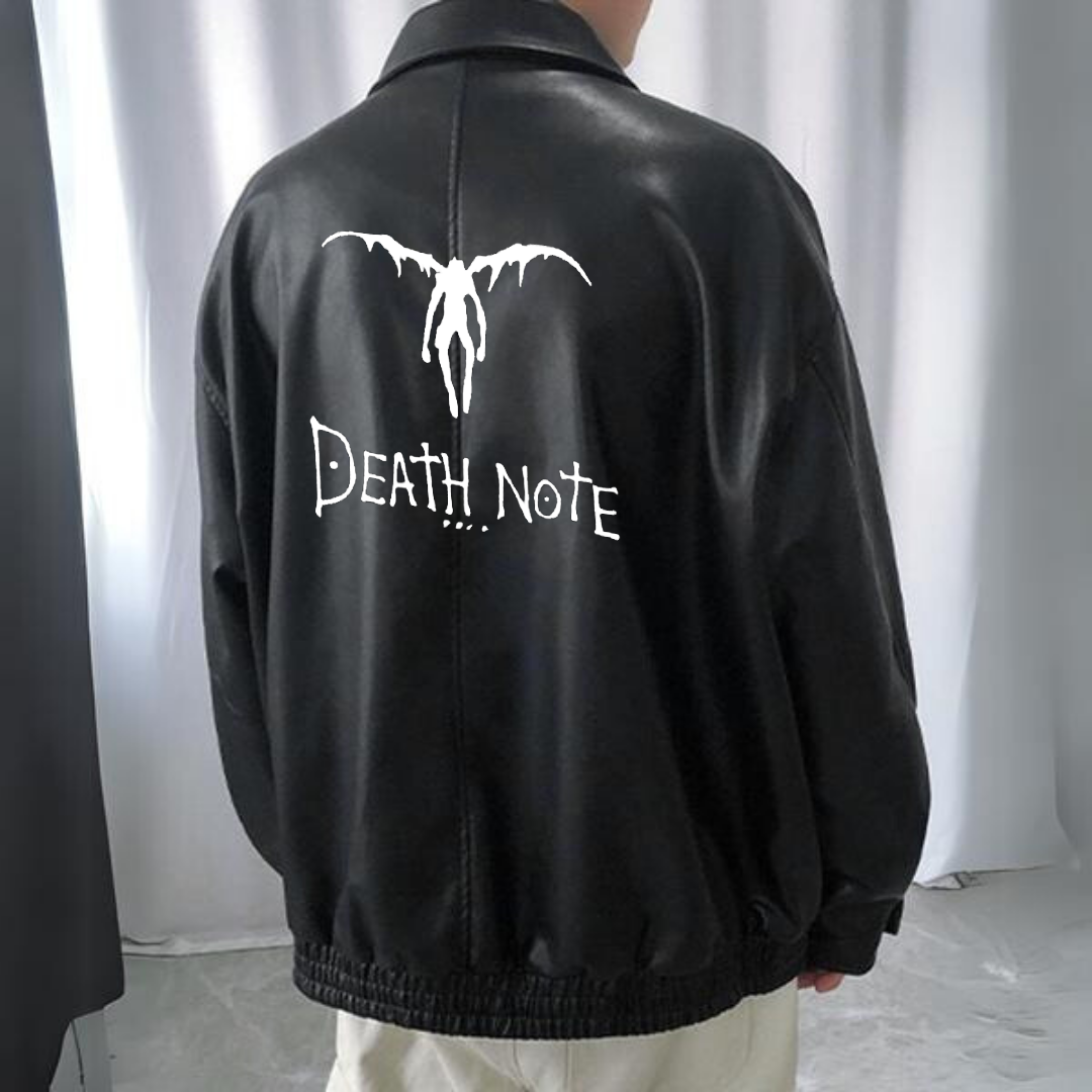 Death Note Baskılı Streetwear Siyah Oversize Unisex Astarlı Deri Ceket