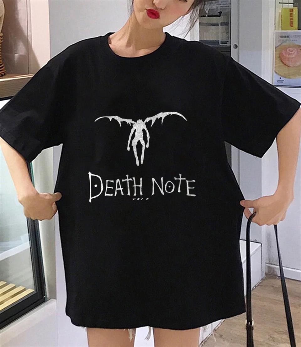 Death Note Winged L Baskılı Siyah Unisex Oversize T-shirt