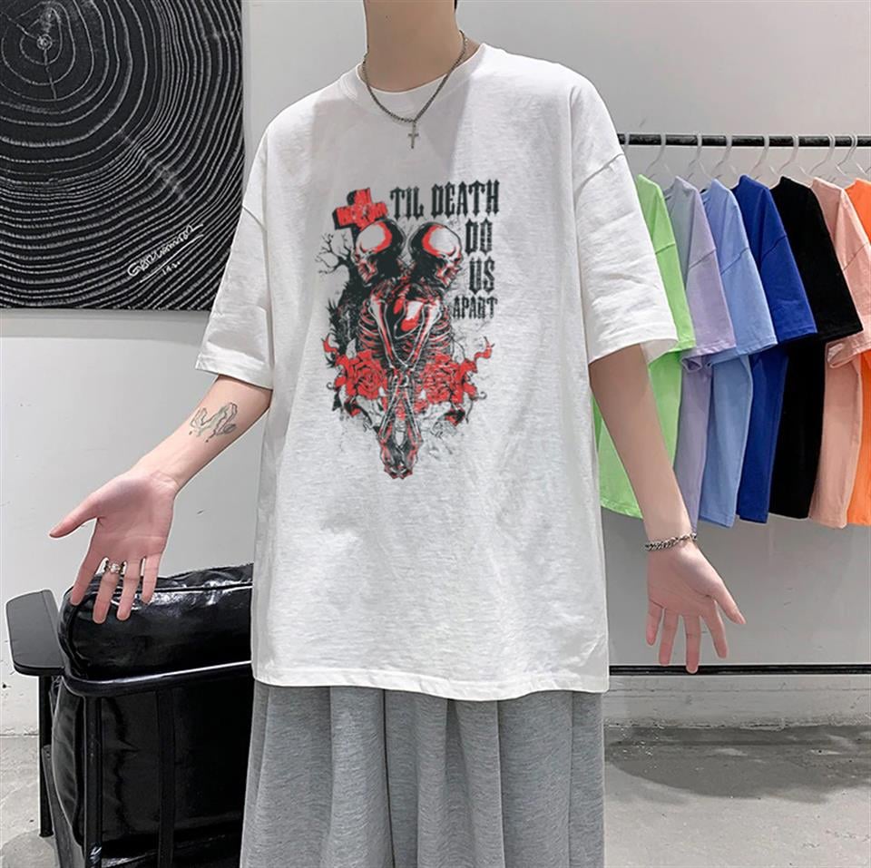 Death Skulls Baskılı Beyaz Unisex Oversize T-shirt