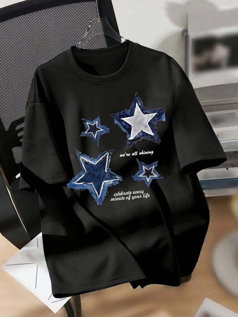 Denim Star Baskılı Oversize T-shirt