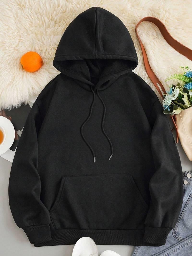 Denin Star Baskılı Siyah Kapşonlu Sweatshirt 
