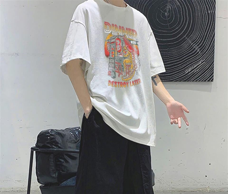 Dinner Baskılı Beyaz Unisex Oversize T-shirt