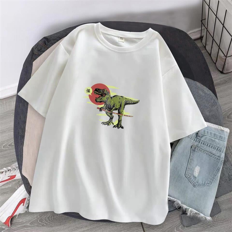 Dinosaur Baskılı Beyaz Unisex Oversize T-shirt
