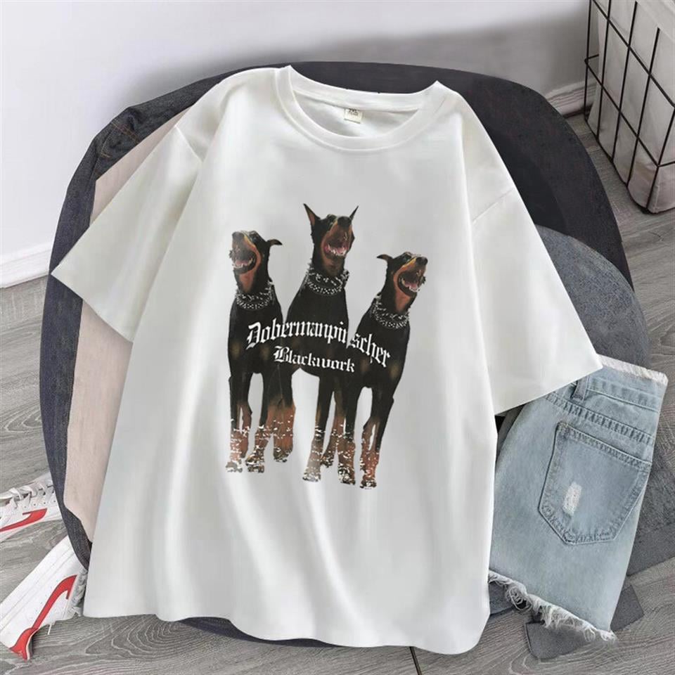 Dobermans Baskılı Beyaz Unisex Oversize T-shirt
