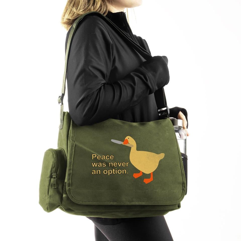 Duck Peace Baskılı Unisex Yeşil Postacı Çantası
