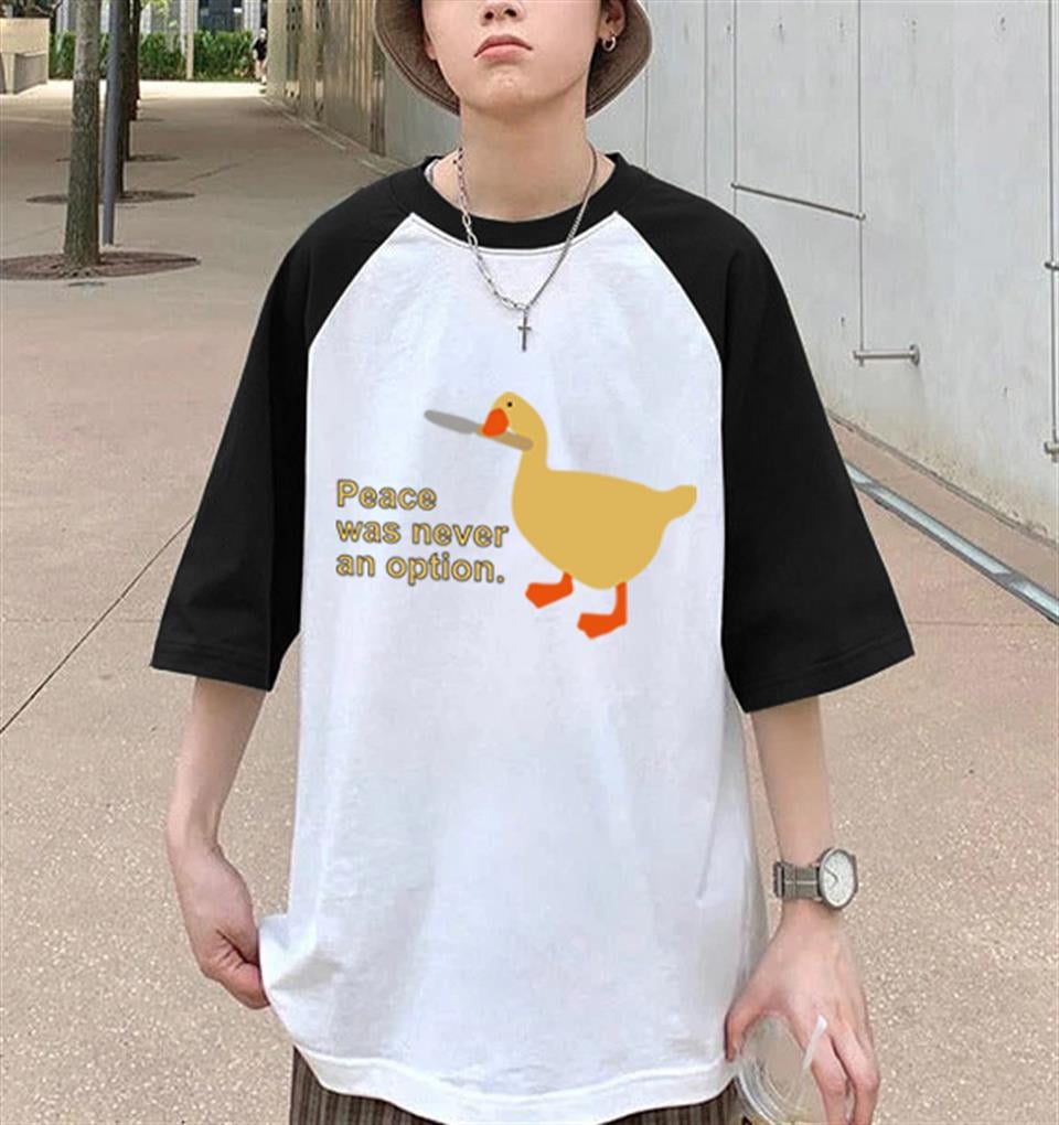 Duck 'Peace Was Never An Option' Baskılı Reglan Kol Beyaz Unisex Oversize T-shirt