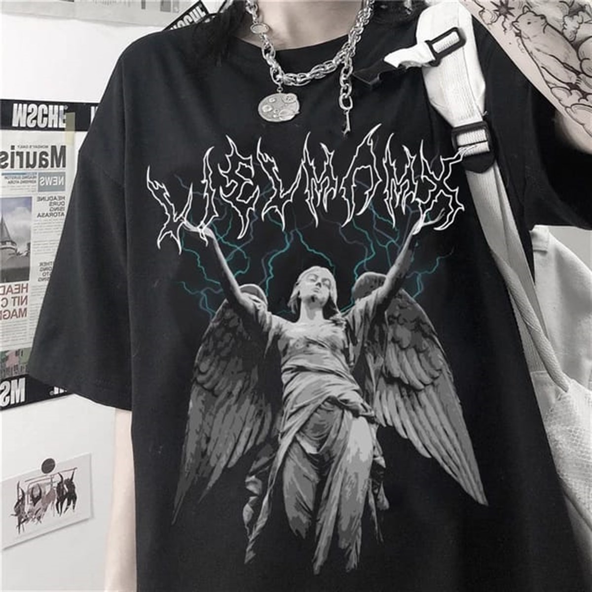 Emo Lightning Angel Unisex Oversize T-shirt