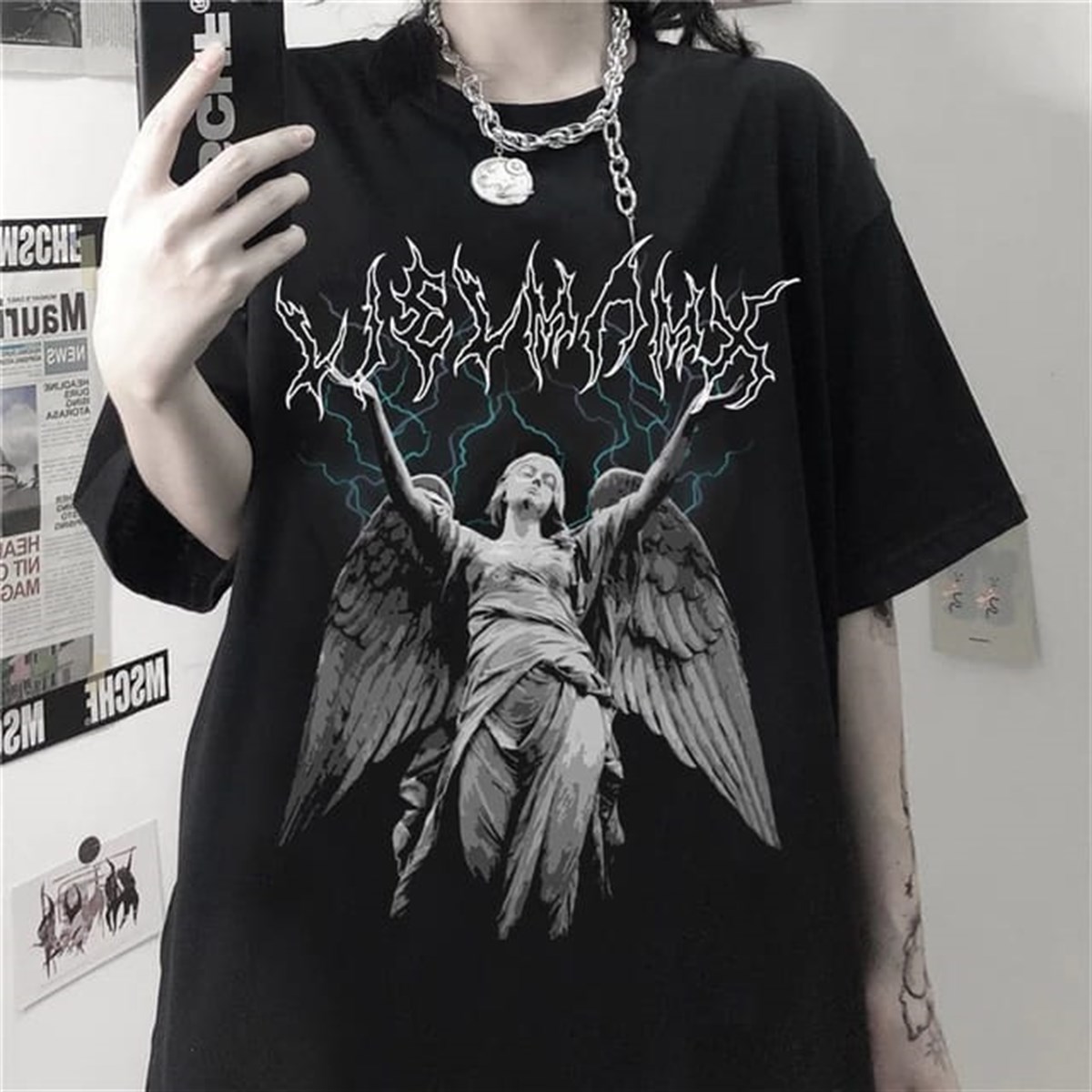 Emo Lightning Angel Unisex Oversize T-shirt