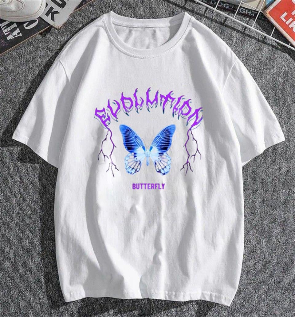 Evolution Butterfly Baskılı Beyaz Unisex Oversize T-shirt