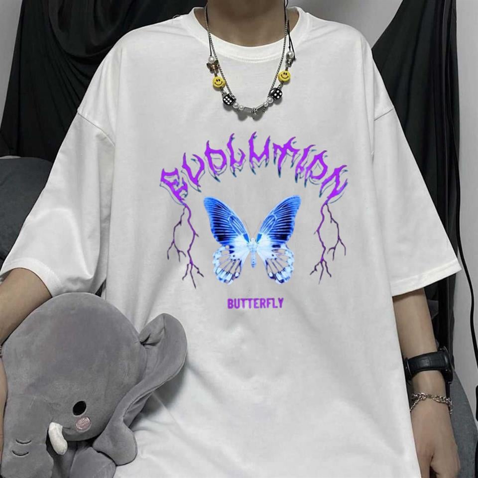 Evolution Butterfly Baskılı Beyaz Unisex Oversize T-shirt