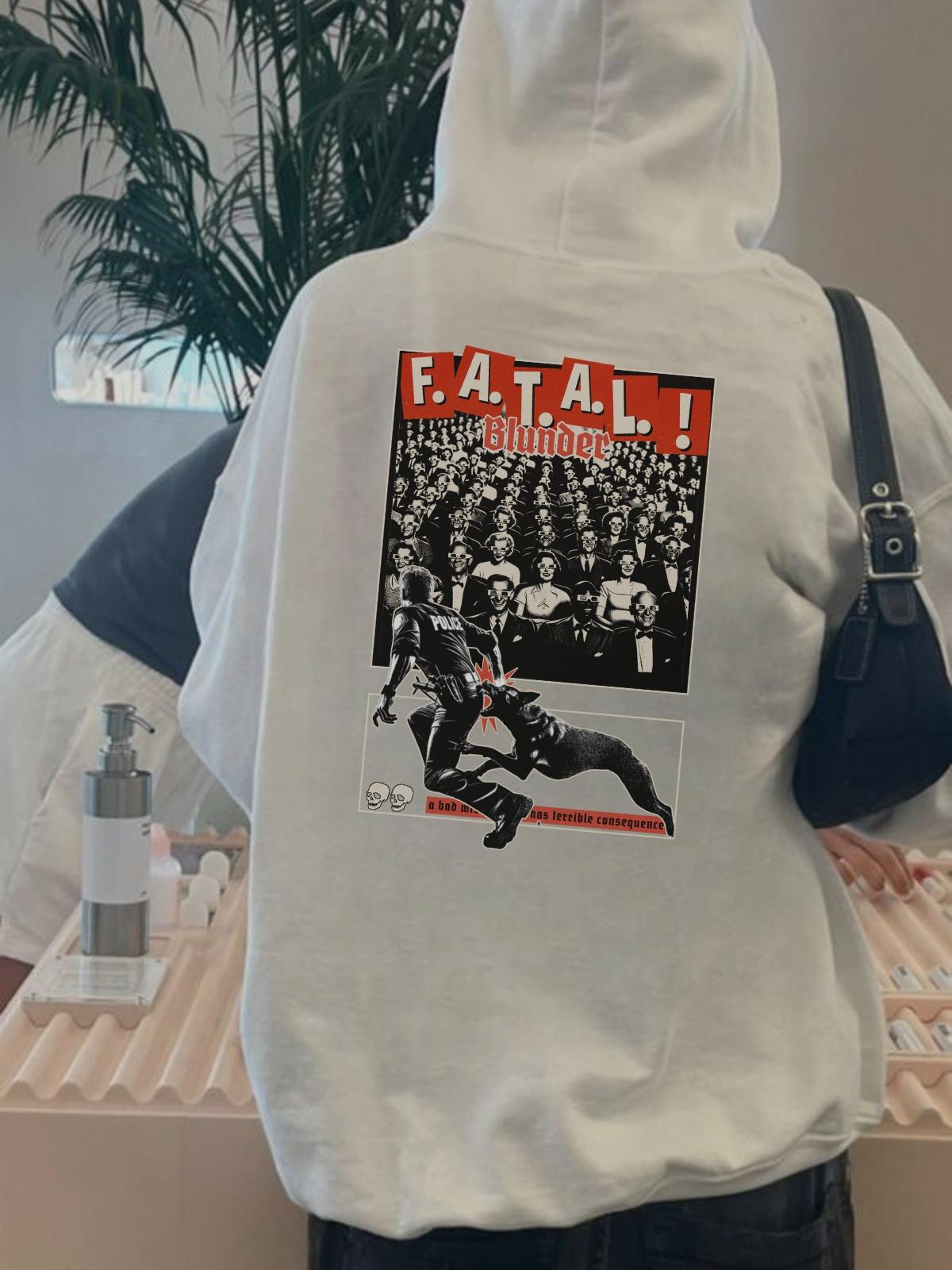 F.A.T.A.L Baskılı Beyaz Kapşonlu Sweatshirt 