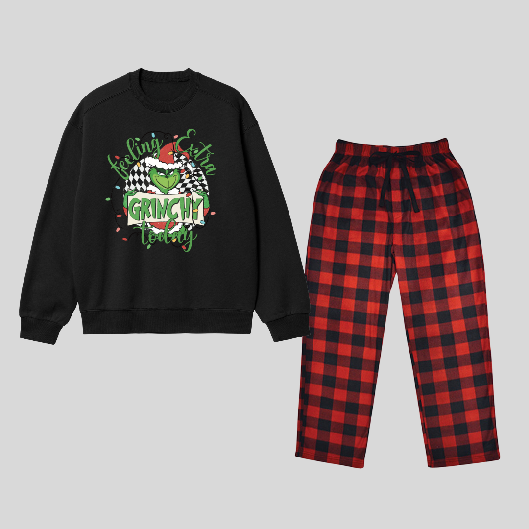 Feeling Grinch Extra Today Baskılı Siyah Unisex Oversize Alt Üst 2 Li Takım
