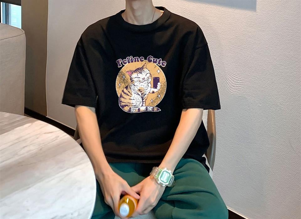 Feline Cute Siyah Unisex Oversize T-shirt