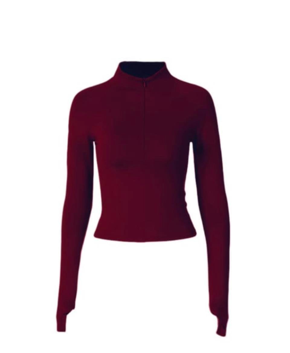 Fermuarlı Uzunkol Sandy Bluz Bordo