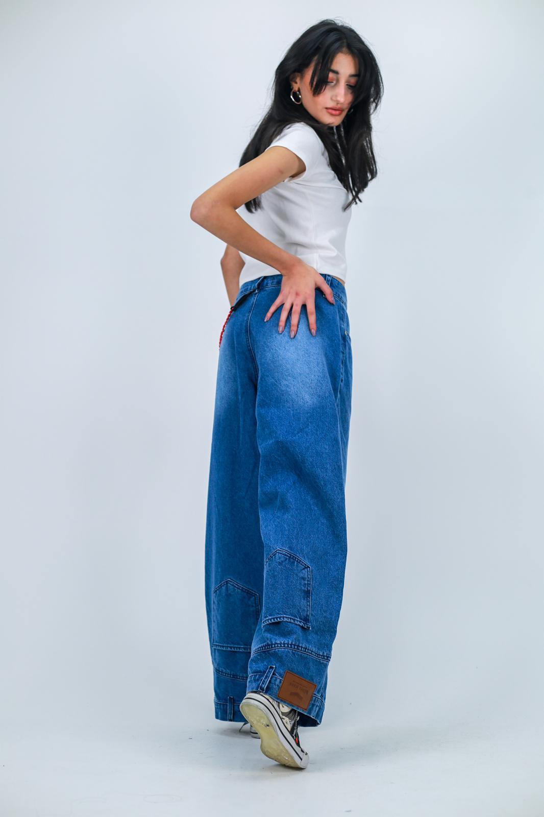 Flip Up Detail Baggy Yıkamalı Pantolon
