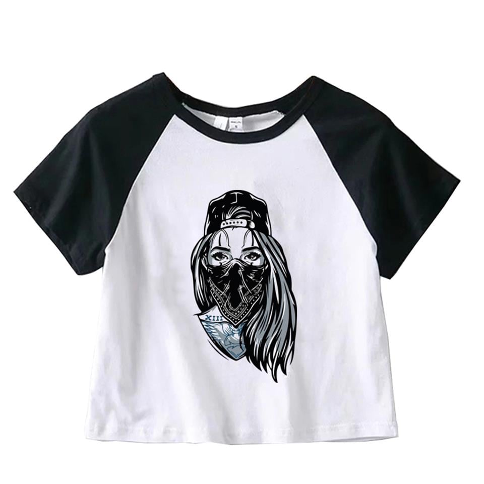 Gangster Girl Baskılı Reglan Kol Beyaz Crop