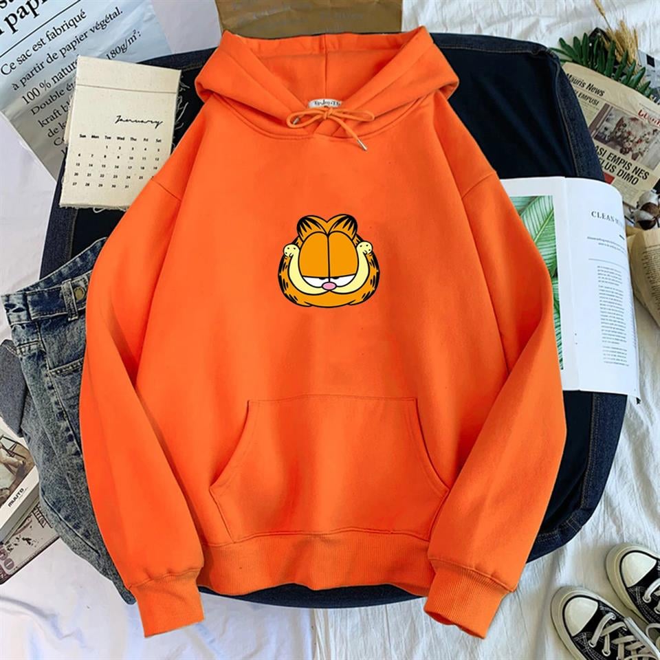 Garfield Baskılı Unisex Kapüşonlu Oversize Sweatshirt Hoodie