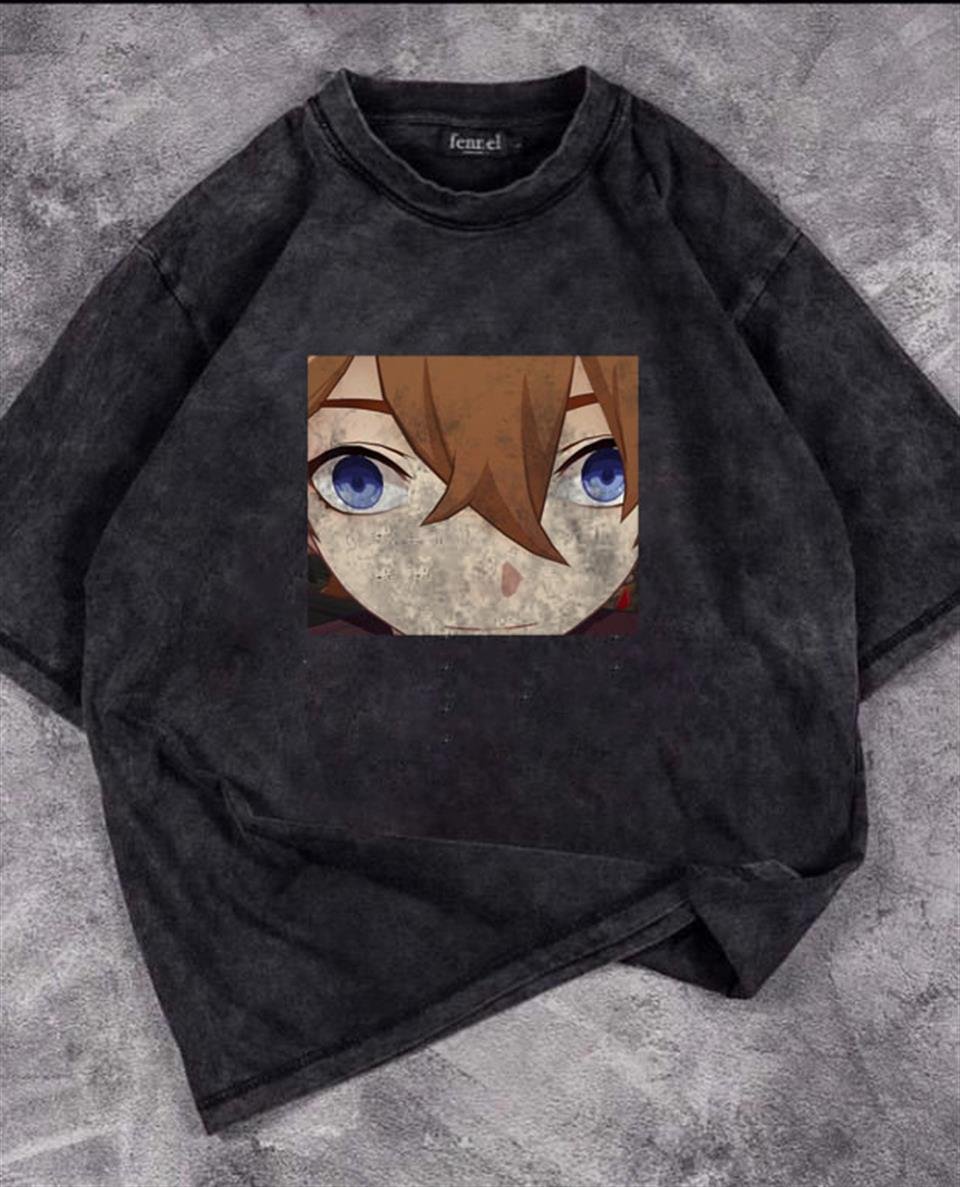 Genshin Impact Yıkmalı Unisex Eskitme T-shirt