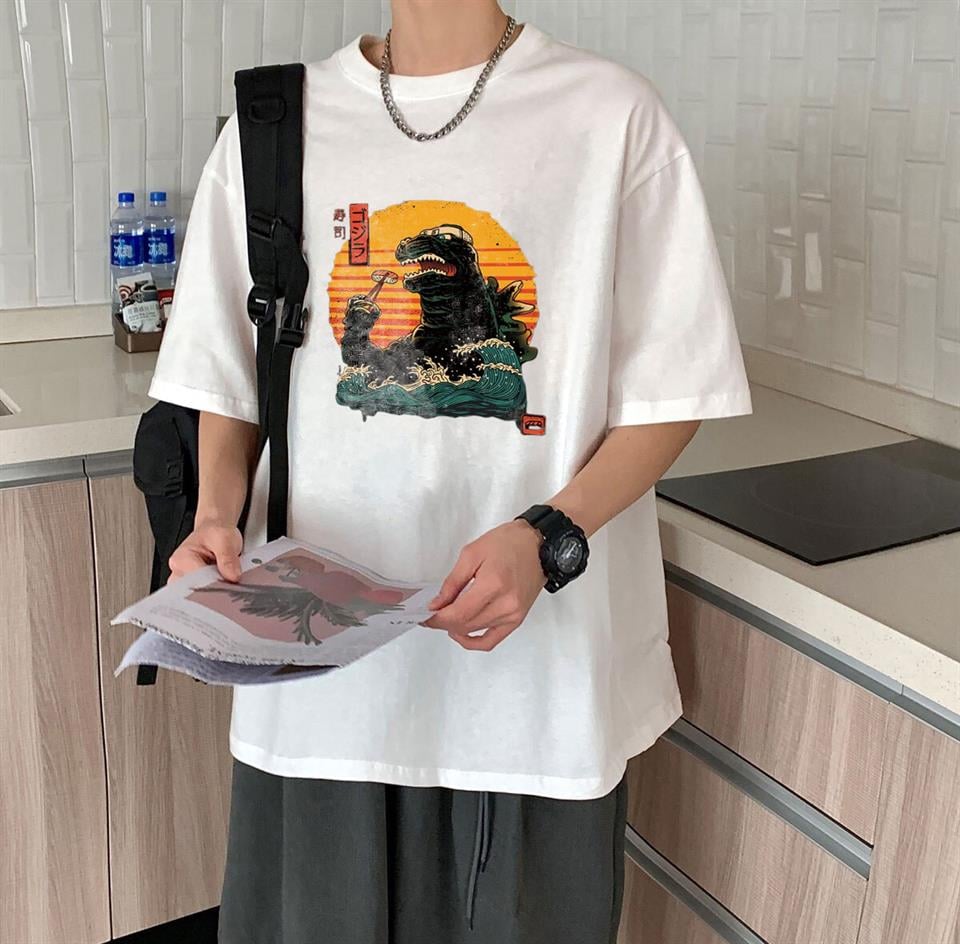 Godzilla Sushi Beyaz Unisex Oversize T-shirt