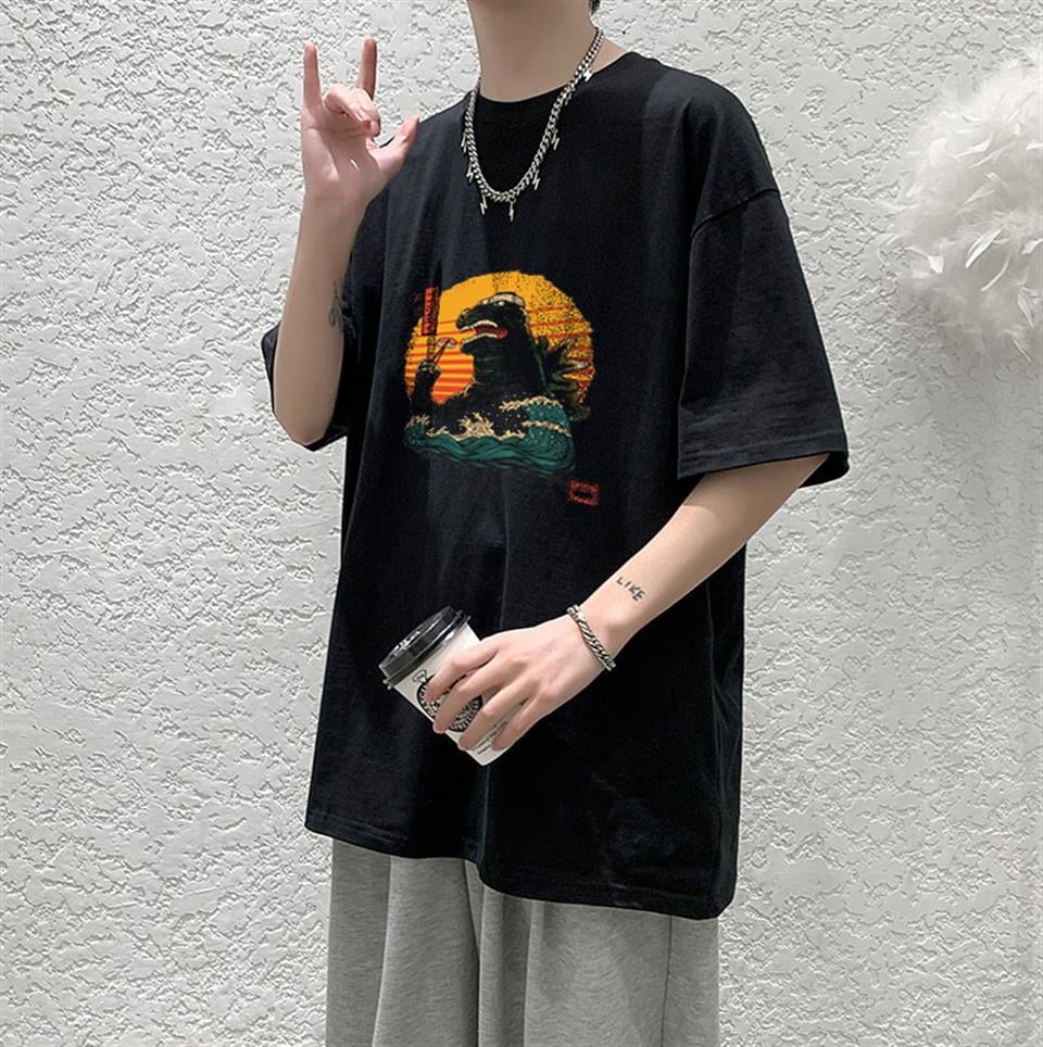 Godzilla Sushi Siyah Unisex Oversize T-shirt