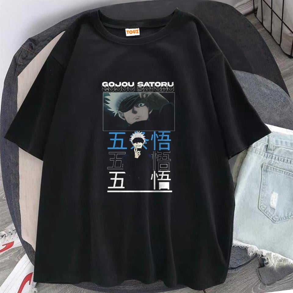 Gojou Satoru Baskılı Siyah Unisex Oversize T-shirt
