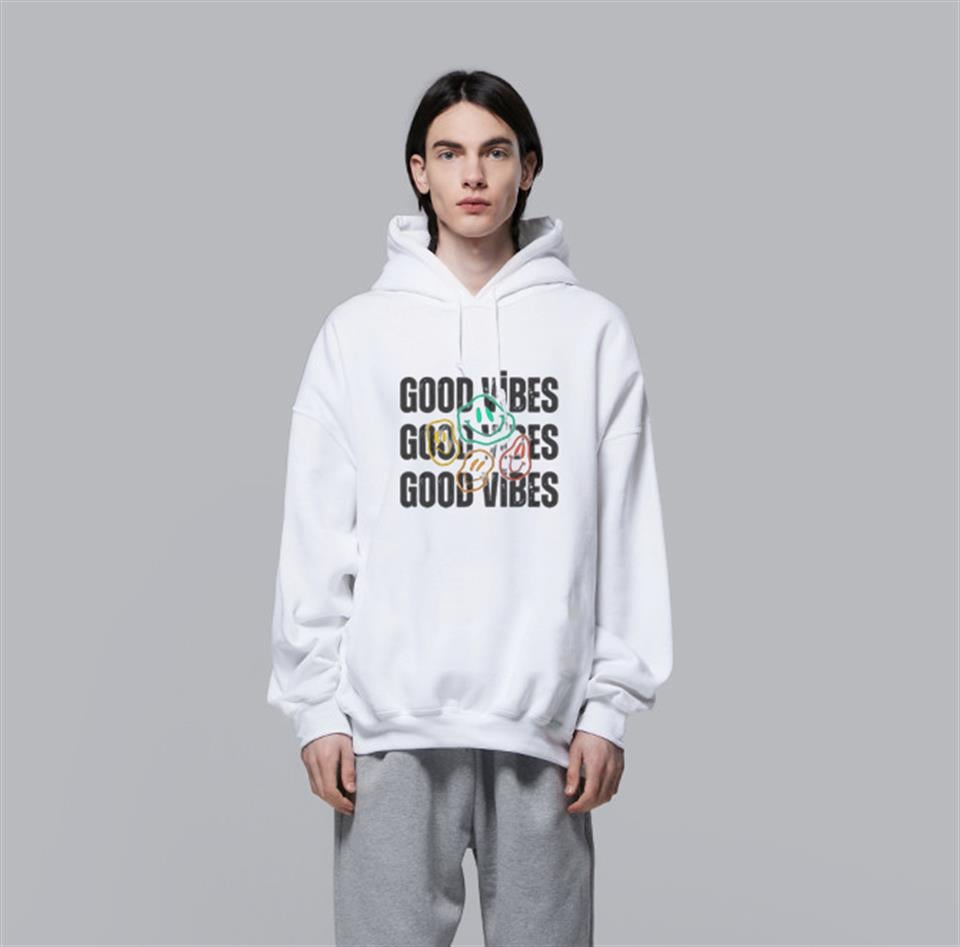 Good Vibes Beyaz Unisex Kapüşonlu Oversize Sweatshirt Hoodie