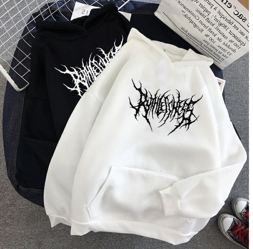 Gothic Graffiti Oversize Unisex Beyaz Kapşonlu Hoodie