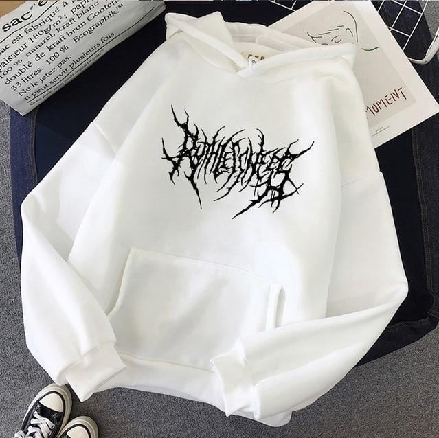Gothic Graffiti Oversize Unisex Beyaz Kapşonlu Hoodie