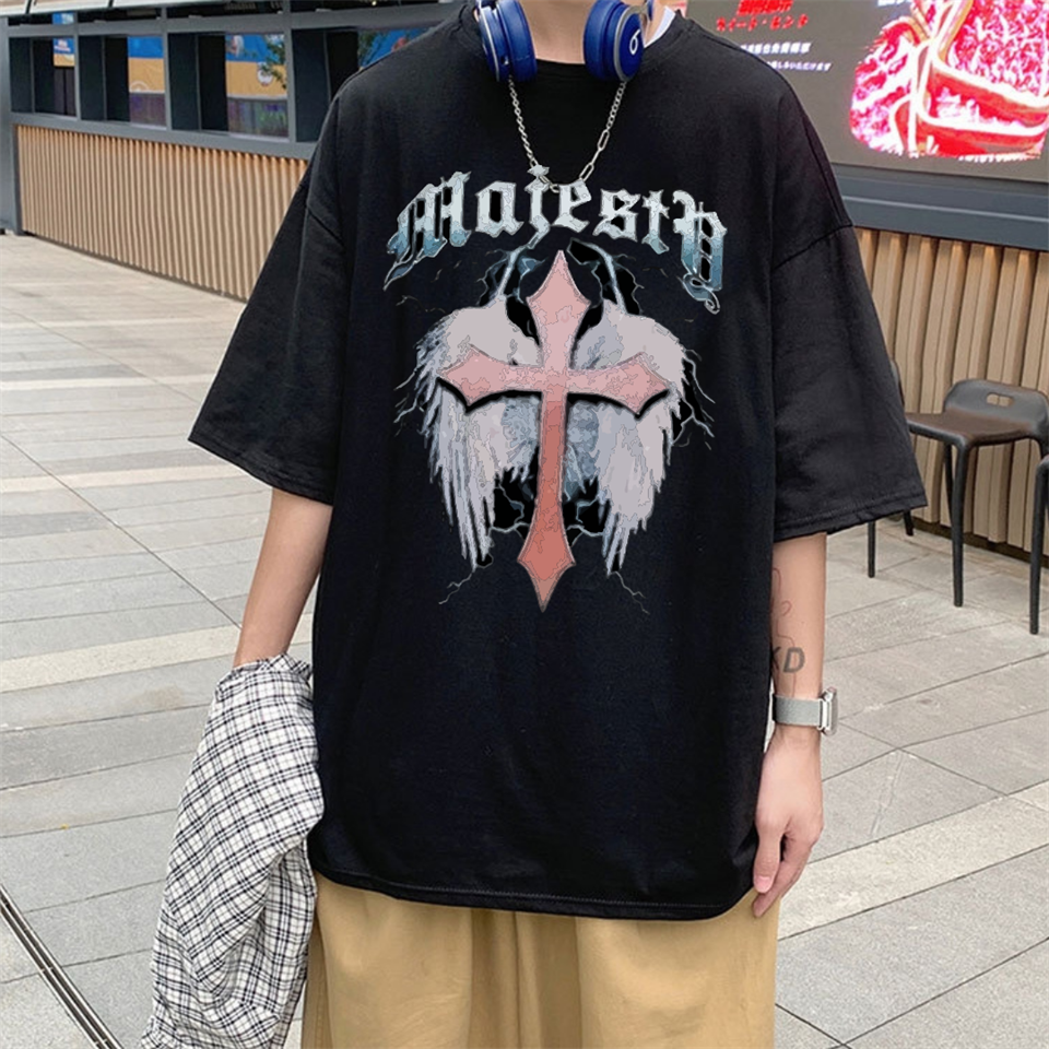Gothic Hac Street Style Oversize Unisex Siyah T-Shirt
