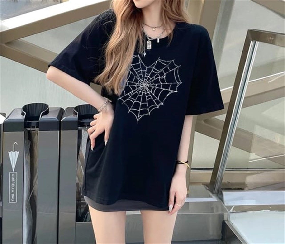 Gothic Heart Spider Web Oversize T-Shirt
