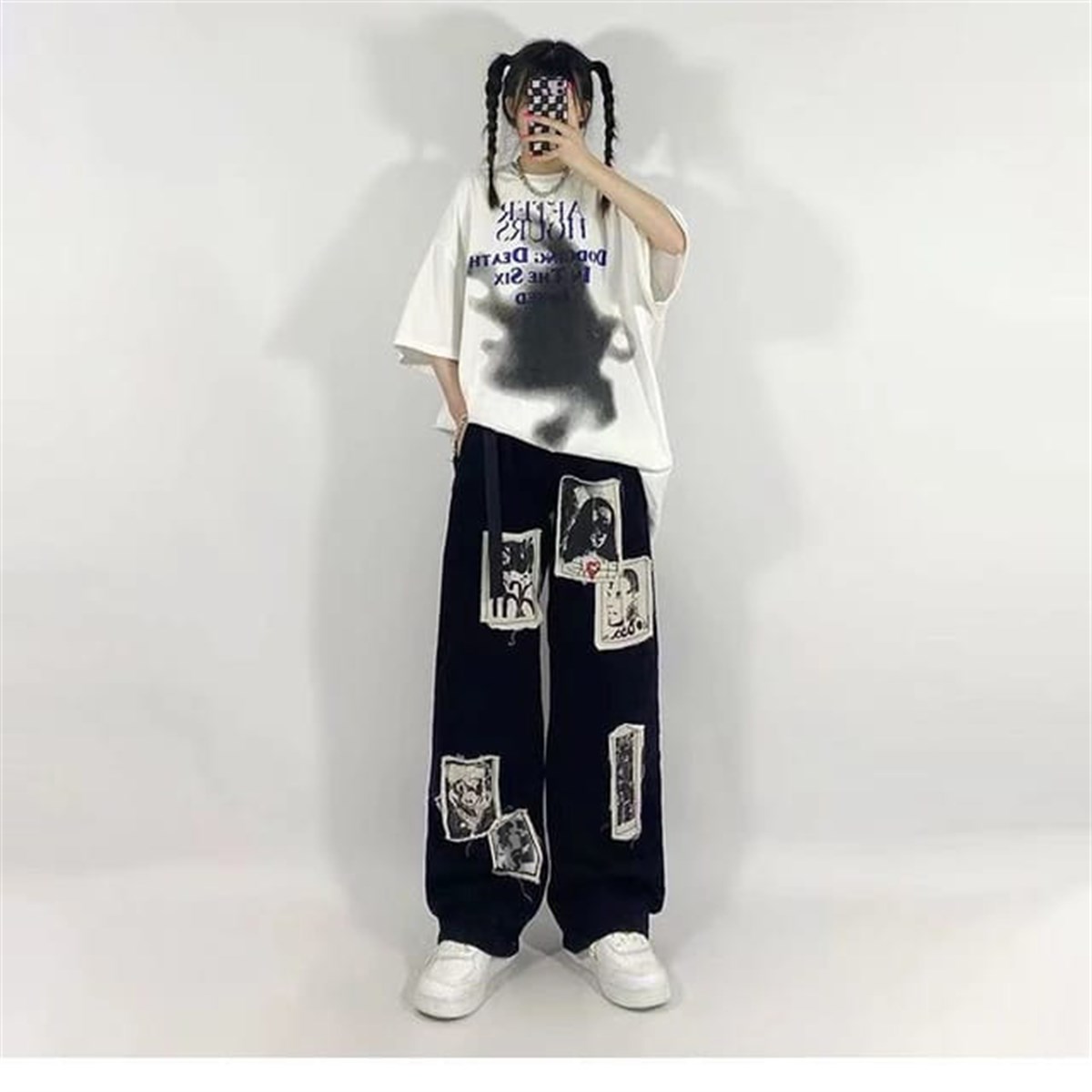 Gothic Punk Distressed Appliques Unisex Pantolon