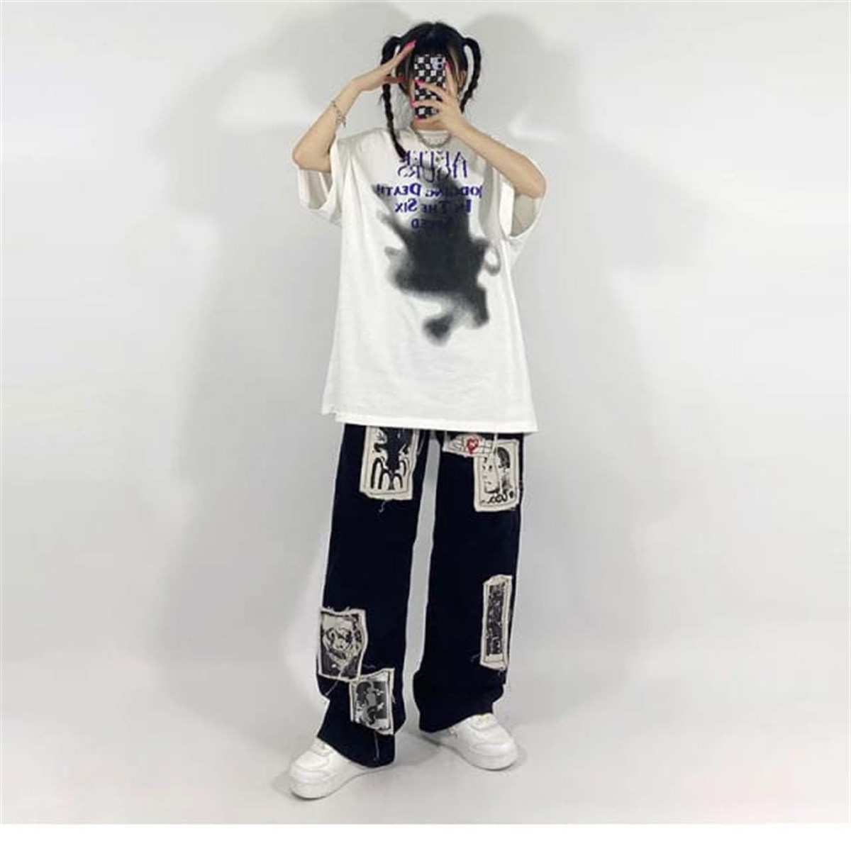 Gothic Punk Distressed Appliques Unisex Pantolon