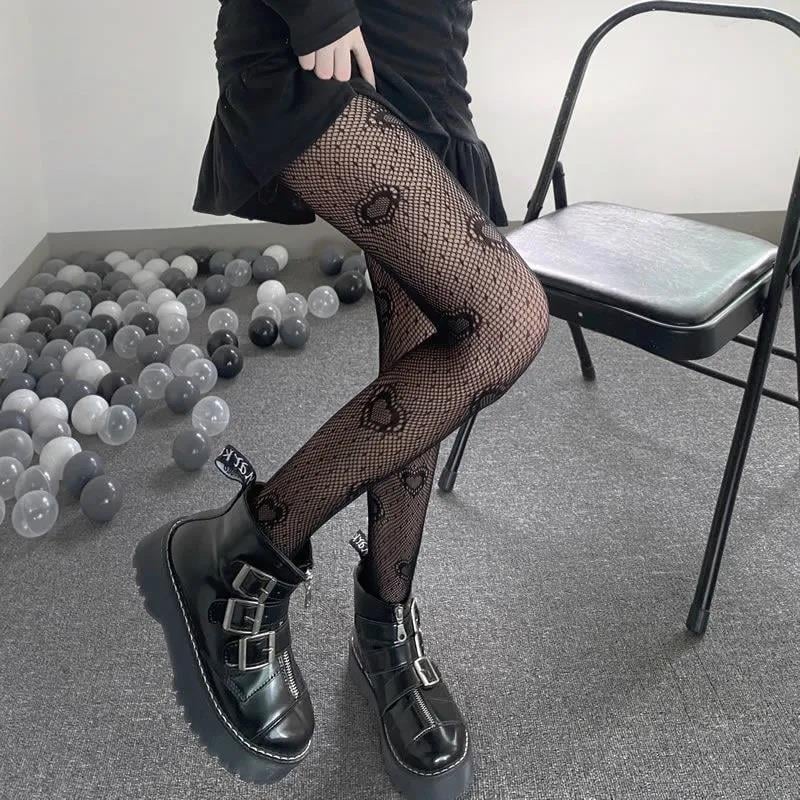 Gothic Punk Heart Siyah Külotlu Çorap