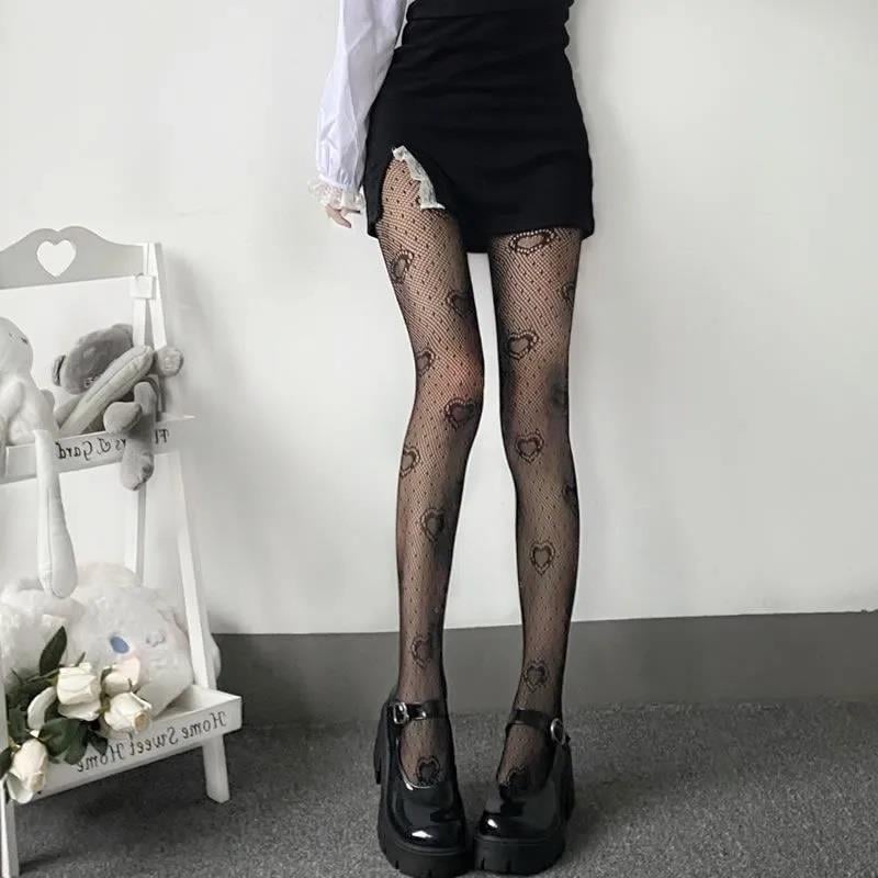 Gothic Punk Heart Siyah Külotlu Çorap