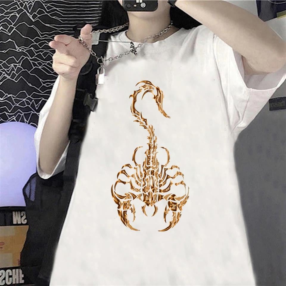 Gothic Scorpion Baskılı Beyaz Unisex Oversize T-shirt