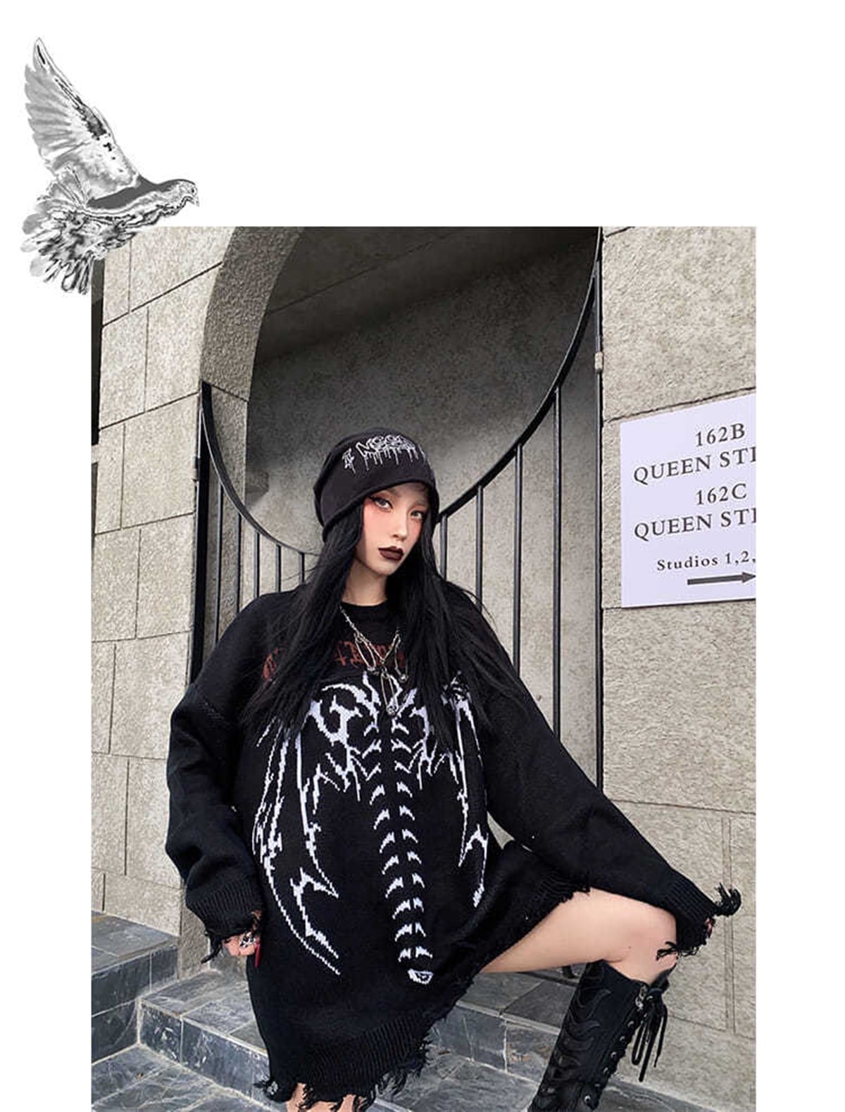 Gothic Skeleton Siyah Unisex Oversize Kazak