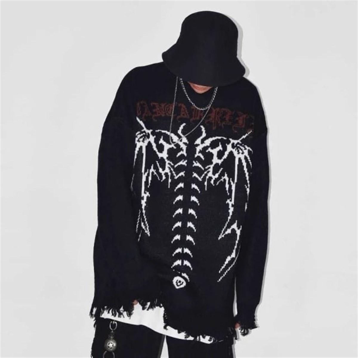 Gothic Skeleton Siyah Unisex Oversize Kazak