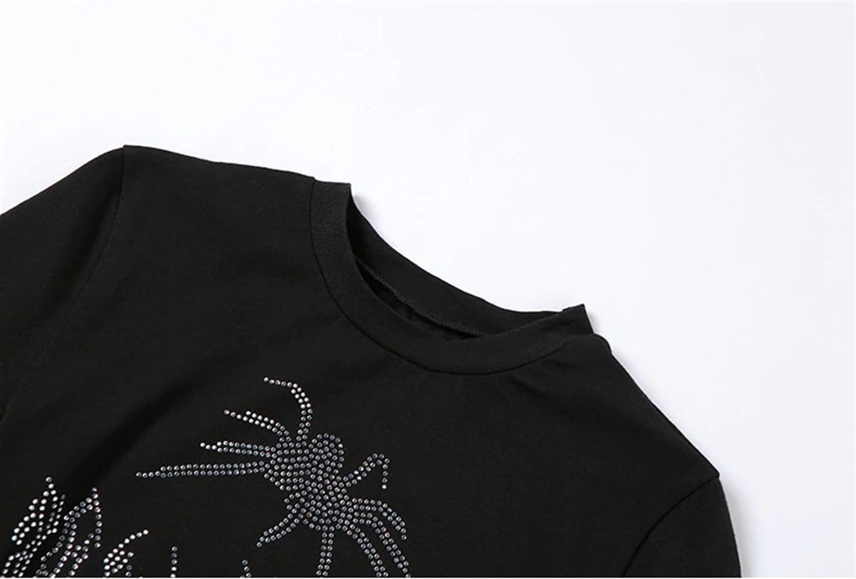 Gothic Taş İşleme Stone Spider Siyah Crop