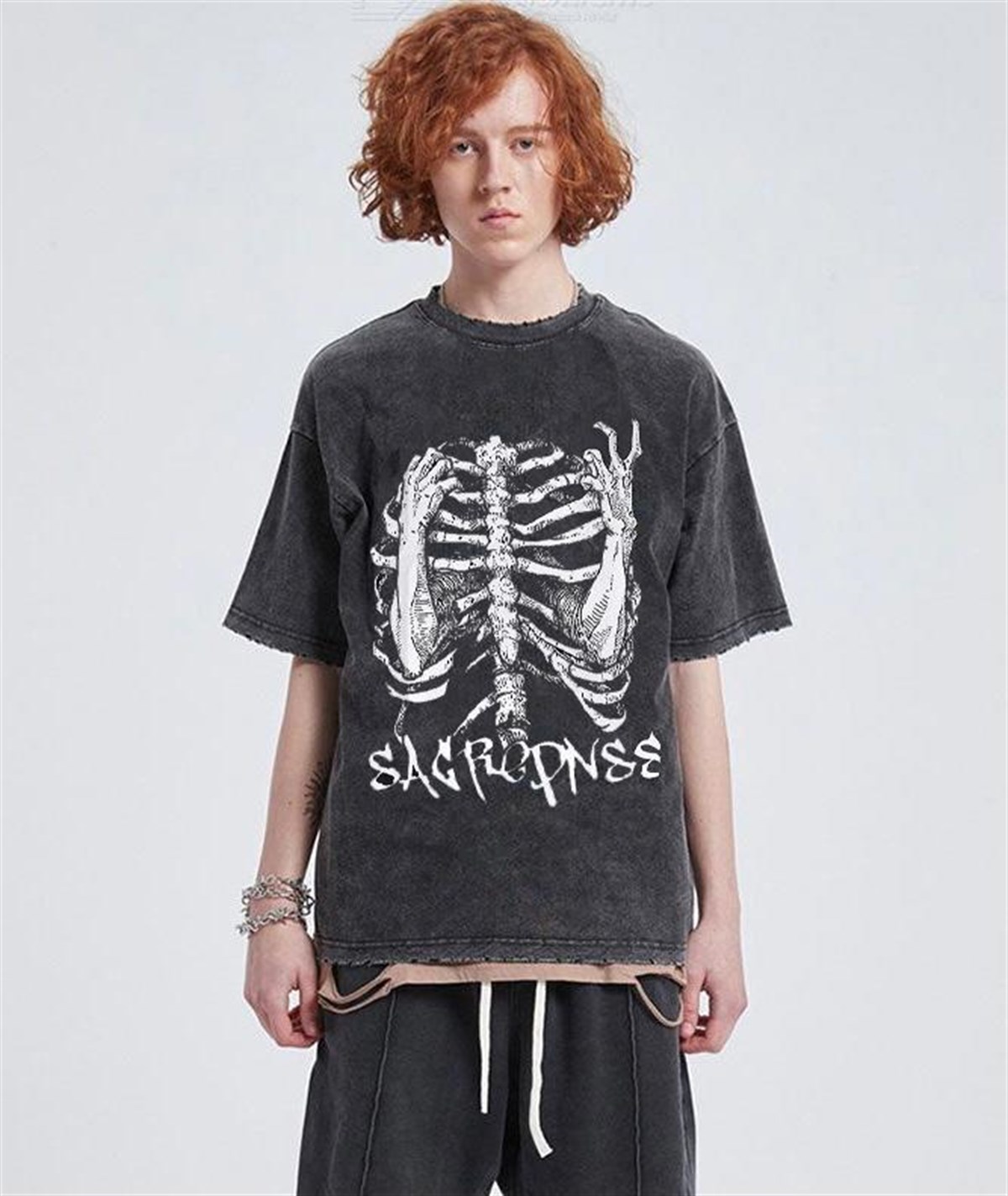 Gothic Unisex Yıkamalı Aesthetic Bones Sleeve And Lungs