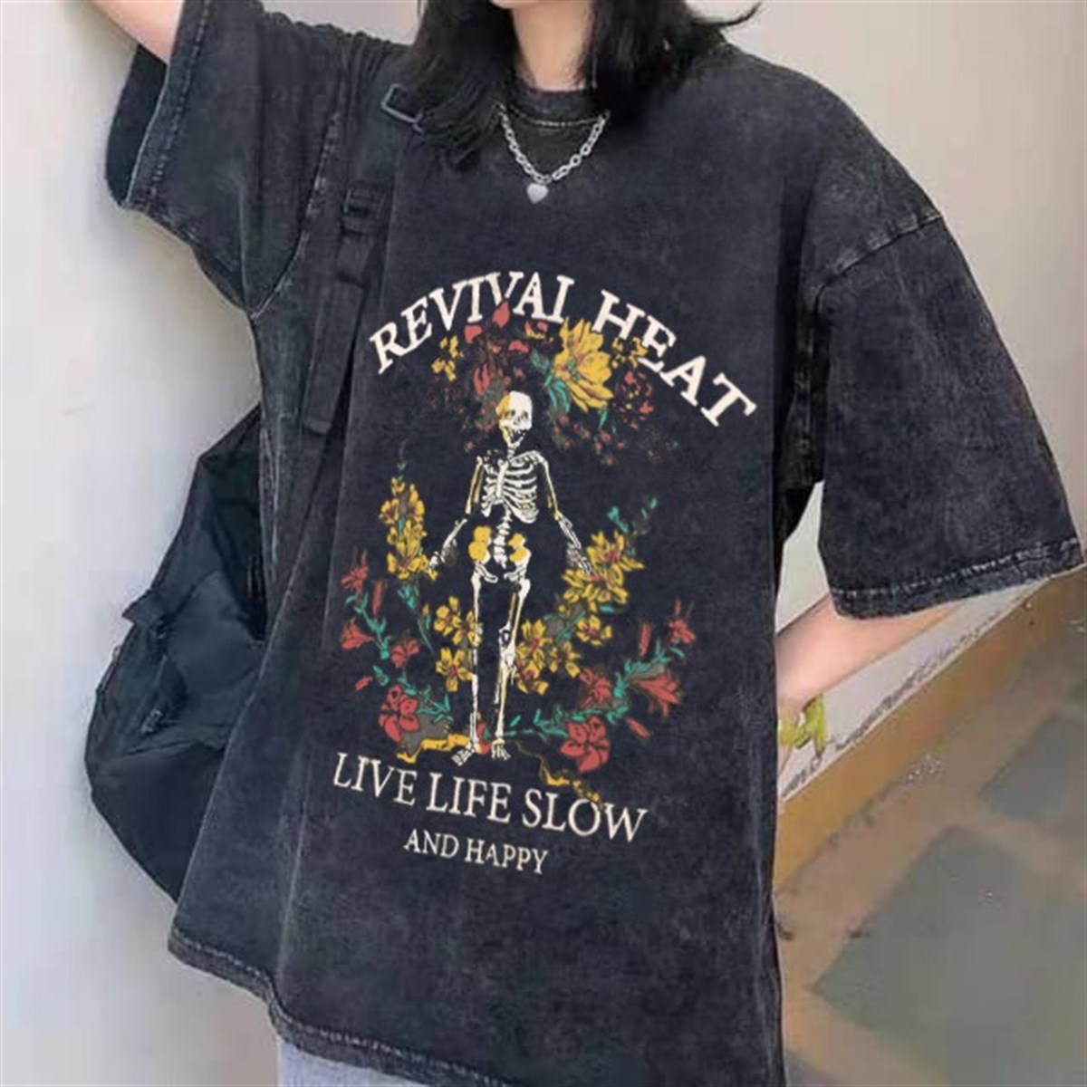 Gothic Yıkamalı Kumaş Oversize Revival Heat T-Shirt
