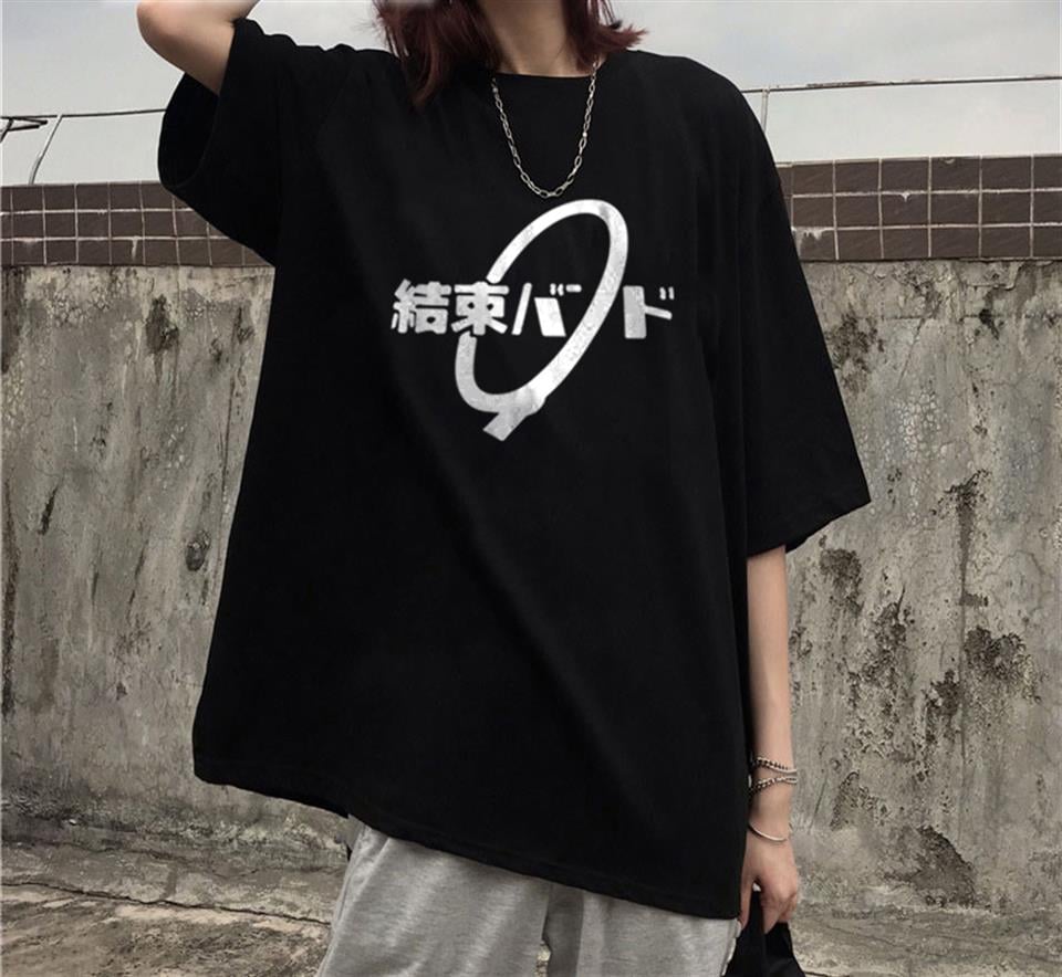 Gotou Hitori Baskılı Siyah Unisex Oversize T-shirt
