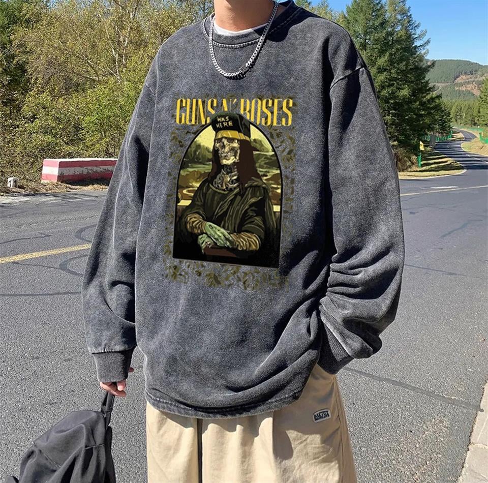 Guns N Roses Was Here Baskılı Yıkamalı Vintage Unisex Oversize Bisiklet Yaka Sweatshirt