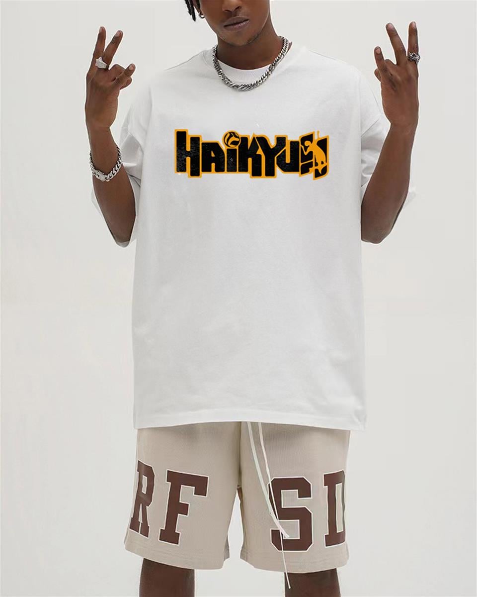 Haikyuu Baskılı Beyaz Unisex Oversize T-shirt