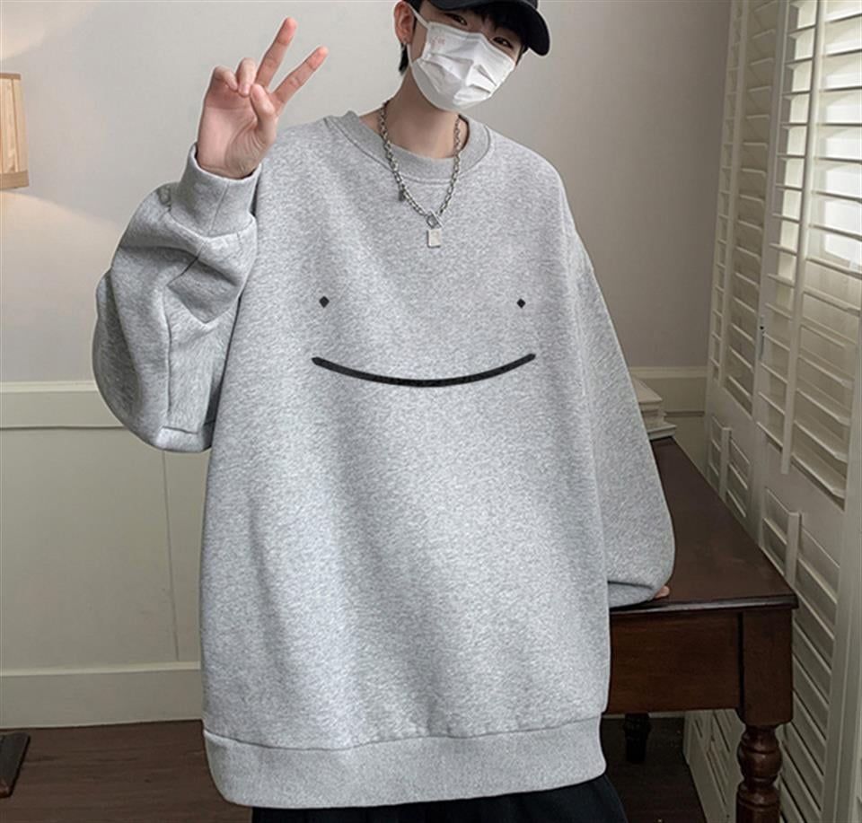 Half Smile Baskılı Gri Unisex Oversize Bisiklet Yaka Sweatshirt